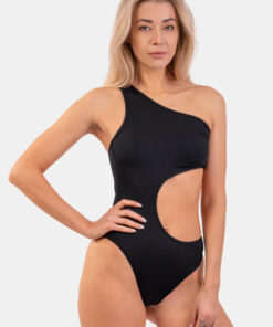 BLACK ONE SHOULDER ASYMMETRICAL MONOKINI 459
