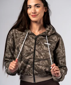 Худі на блискавці з капюшоном NEBBIA POWER 895 Попелясто-коричневий камуфляж